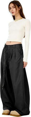 Bakyarder Women’s Mid Rise Barrel Leg Pants Baggy Casual Trousers Pleated Loose Fit Wide Leg Streetwear Pants in Saudi Arabia