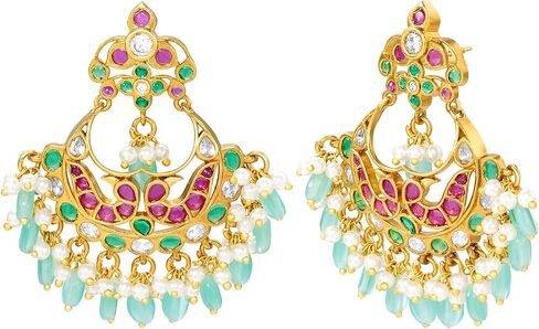 Aheli Rani Pink Faux Ruby Beads Studded Traditional Ethnic Dangle Earrings for Women in Kuwait