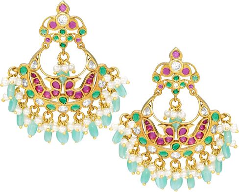 Aheli Rani Pink Faux Ruby Beads Studded Traditional Ethnic Dangle Earrings for Women in Kuwait