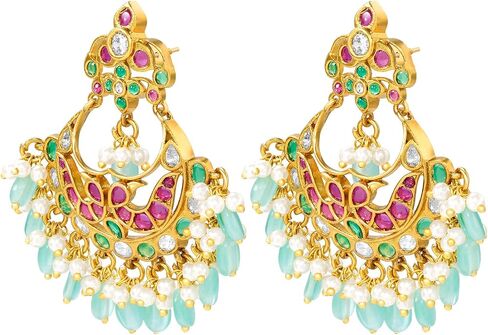 Aheli Rani Pink Faux Ruby Beads Studded Traditional Ethnic Dangle Earrings for Women in Kuwait