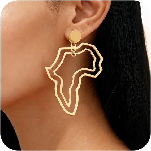 African Map Earrings Black Women Gold African Continent Map Drop Dangle Earrings Black History Exaggerated Hollow Africa Earrings Juneteenth Ethnic Accessories in Saudi Arabia