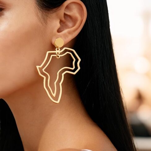 African Map Earrings Black Women Gold African Continent Map Drop Dangle Earrings Black History Exaggerated Hollow Africa Earrings Juneteenth Ethnic Accessories in Saudi Arabia