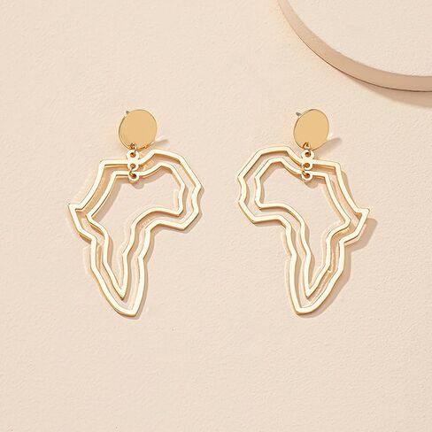 African Map Earrings Black Women Gold African Continent Map Drop Dangle Earrings Black History Exaggerated Hollow Africa Earrings Juneteenth Ethnic Accessories in Saudi Arabia