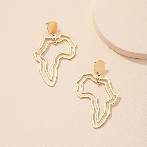 African Map Earrings Black Women Gold African Continent Map Drop Dangle Earrings Black History Exaggerated Hollow Africa Earrings Juneteenth Ethnic Accessories in Saudi Arabia