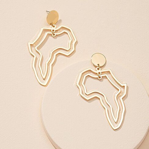 African Map Earrings Black Women Gold African Continent Map Drop Dangle Earrings Black History Exaggerated Hollow Africa Earrings Juneteenth Ethnic Accessories in Saudi Arabia