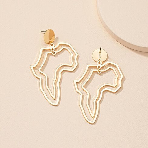 African Map Earrings Black Women Gold African Continent Map Drop Dangle Earrings Black History Exaggerated Hollow Africa Earrings Juneteenth Ethnic Accessories in Saudi Arabia