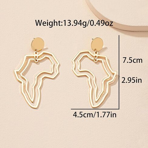 African Map Earrings Black Women Gold African Continent Map Drop Dangle Earrings Black History Exaggerated Hollow Africa Earrings Juneteenth Ethnic Accessories in Saudi Arabia