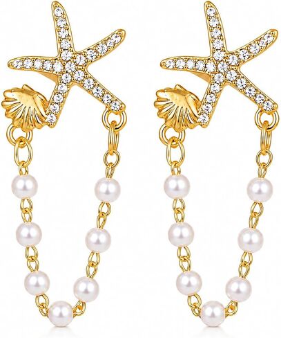 Starfish Seashell Pearl Dangle Earrings Tropical Vacation Outfits for Women Beach Outfit Jewelry Summer Ocean Dress Coastal Jewelry Accessories in Saudi Arabia