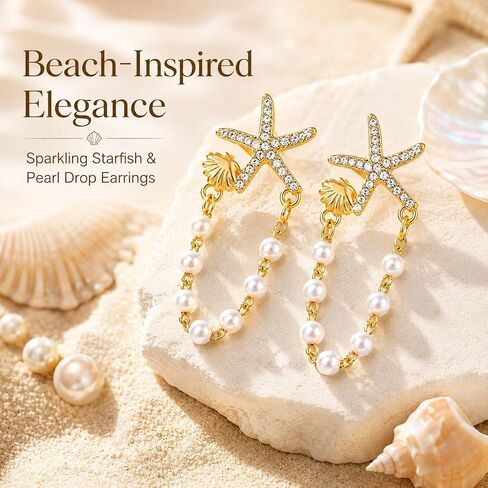 Starfish Seashell Pearl Dangle Earrings Tropical Vacation Outfits for Women Beach Outfit Jewelry Summer Ocean Dress Coastal Jewelry Accessories in Saudi Arabia