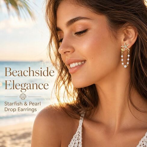Starfish Seashell Pearl Dangle Earrings Tropical Vacation Outfits for Women Beach Outfit Jewelry Summer Ocean Dress Coastal Jewelry Accessories in Saudi Arabia