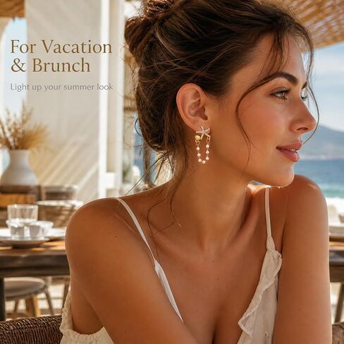 Starfish Seashell Pearl Dangle Earrings Tropical Vacation Outfits for Women Beach Outfit Jewelry Summer Ocean Dress Coastal Jewelry Accessories in Saudi Arabia