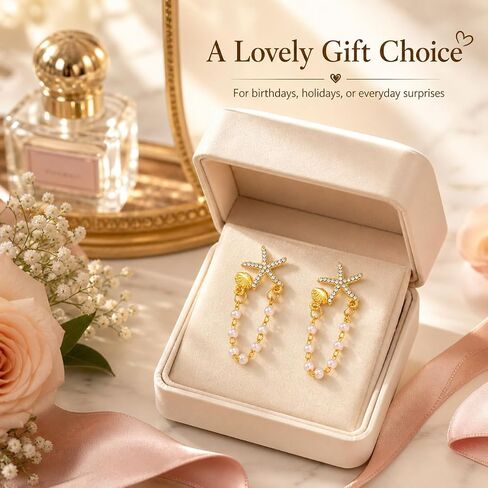Starfish Seashell Pearl Dangle Earrings Tropical Vacation Outfits for Women Beach Outfit Jewelry Summer Ocean Dress Coastal Jewelry Accessories in Saudi Arabia