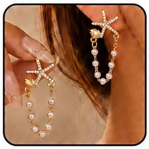 Starfish Seashell Pearl Dangle Earrings Tropical Vacation Outfits for Women Beach Outfit Jewelry Summer Ocean Dress Coastal Jewelry Accessories in Saudi Arabia