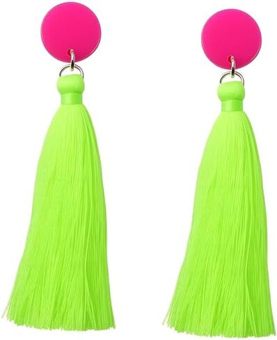 80s 90s Neon Tassel Dangle Earrings Colorful Boho Fringe Drop Earrings for Women Retro Costume for 80s Accessories Jewelry in Kuwait