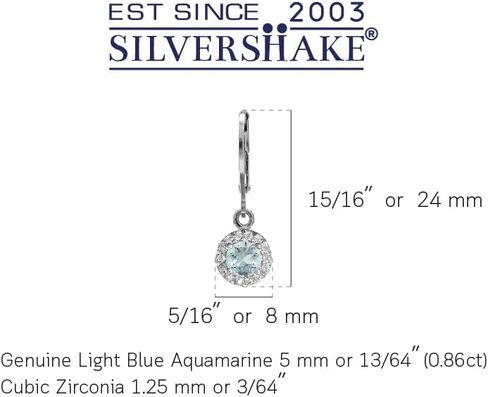 Silvershake 5MM Round Shape Birthstone Gemstone White Gold Plated or Yellow Gold Plated 925 Sterling Silver Halo Leverback Dangle Earrings Jewelry for Women Business Attire in Kuwait