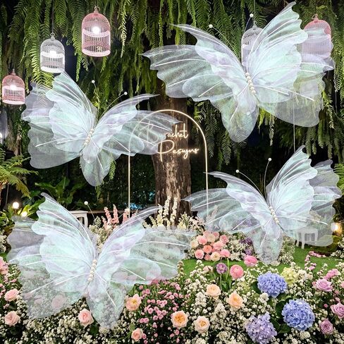 Yinder 4 Pcs 32 in 24 in Extra Lagre Holographic Purple Butterfly Decorations Mariposas Grandes para Decoracion Giant 3D Butterfly Party Decor for Baby Shower Wedding Photography Birthday Decor in Kuwait