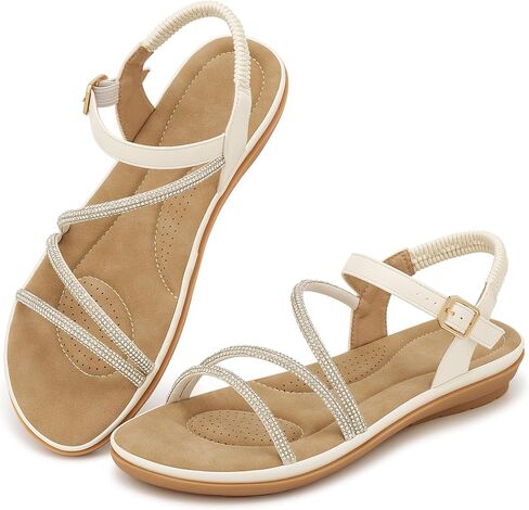 Womens Sandals Dressy Summer: Comfortable Walking Flat Sandals - Ladies Strappy Shoes for Wedding Travel Vacation in Saudi Arabia