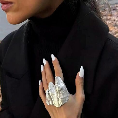 Irregular Pleated Knuckle Ring Punk Hiphop Texture Pleated Finger Rings Minimalist Hand-Hammered Wide pleated Right Hand Ring in Kuwait