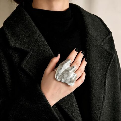 Irregular Pleated Knuckle Ring Punk Hiphop Texture Pleated Finger Rings Minimalist Hand-Hammered Wide pleated Right Hand Ring in Kuwait