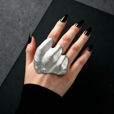 Irregular Pleated Knuckle Ring Punk Hiphop Texture Pleated Finger Rings Minimalist Hand-Hammered Wide pleated Right Hand Ring in Kuwait