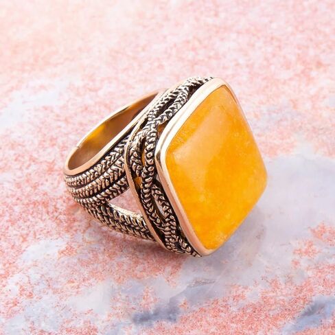 Barse Jewelry Yellow Agate and Golden Statement Ring in Kuwait