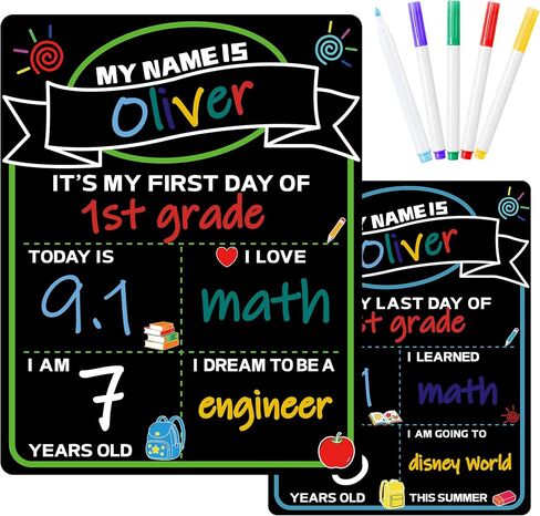 VUSIGN First Day of School Sign, 14"x10" First and Last Day of School Sign Double-Sided with 5 Liquid Chalk Markers, Reusable Chalkboard Double Sided Sign for Kids, Kindergarten, Preschool in Saudi Arabia