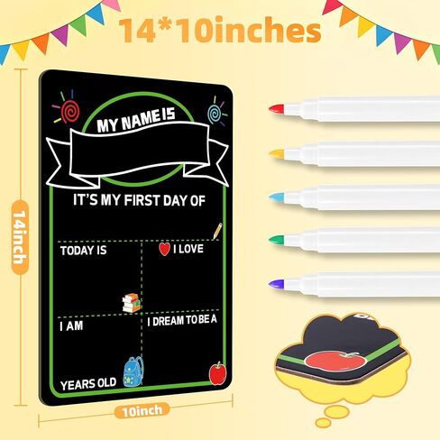 VUSIGN First Day of School Sign, 14"x10" First and Last Day of School Sign Double-Sided with 5 Liquid Chalk Markers, Reusable Chalkboard Double Sided Sign for Kids, Kindergarten, Preschool in Saudi Arabia