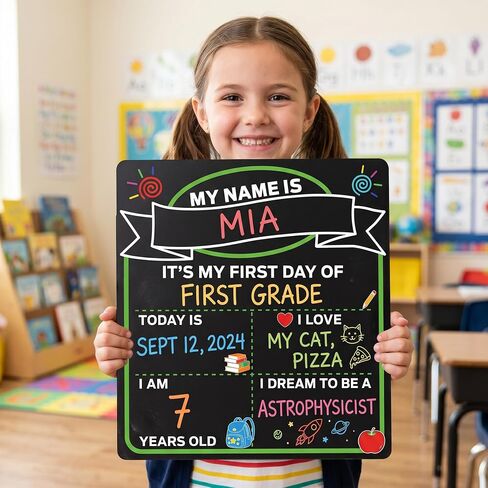 VUSIGN First Day of School Sign, 14"x10" First and Last Day of School Sign Double-Sided with 5 Liquid Chalk Markers, Reusable Chalkboard Double Sided Sign for Kids, Kindergarten, Preschool in Saudi Arabia