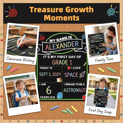 VUSIGN First Day of School Sign, 14"x10" First and Last Day of School Sign Double-Sided with 5 Liquid Chalk Markers, Reusable Chalkboard Double Sided Sign for Kids, Kindergarten, Preschool in Saudi Arabia