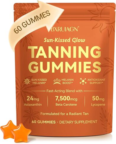 Tanning Gummies, Sunless Tanning Supplement for Women and Men, with Beta Astaxanthin, Carotene, Lycopene, Collagen & Vitamins | Skin Radiance & Hydration | Vegan & Sugar Free - 60 Count in Saudi Arabia
