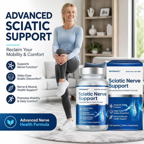 Sciatic Nerve Support Supplement, 120 Count for Lower Back and Leg Comfort, Alpha Lipoic Acid & Vitamin B Complex Supporting Healthy Muscle, Nerve Function and Easy Mobility in Kuwait