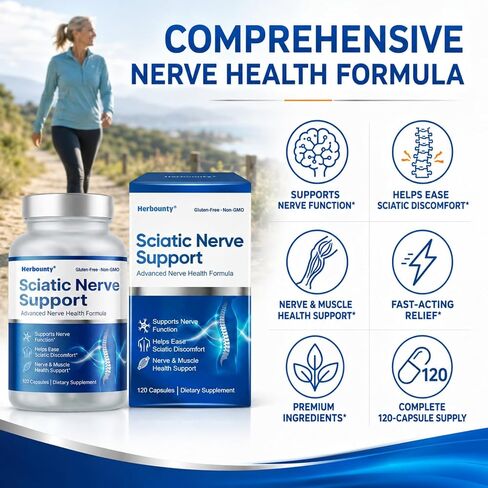 Sciatic Nerve Support Supplement, 120 Count for Lower Back and Leg Comfort, Alpha Lipoic Acid & Vitamin B Complex Supporting Healthy Muscle, Nerve Function and Easy Mobility in Kuwait