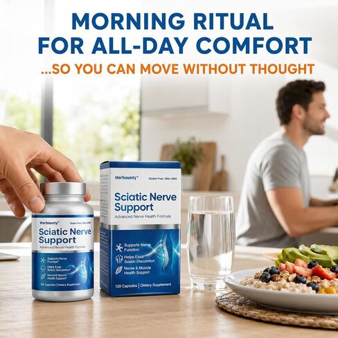 Sciatic Nerve Support Supplement, 120 Count for Lower Back and Leg Comfort, Alpha Lipoic Acid & Vitamin B Complex Supporting Healthy Muscle, Nerve Function and Easy Mobility in Kuwait