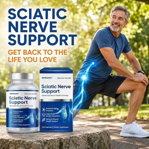 Sciatic Nerve Support Supplement, 120 Count for Lower Back and Leg Comfort, Alpha Lipoic Acid & Vitamin B Complex Supporting Healthy Muscle, Nerve Function and Easy Mobility in Kuwait