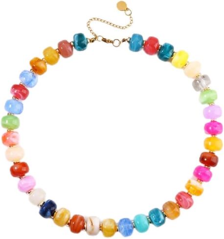 Aiptosy Rainbow Multicolor Resin Beaded necklace for Women, Beaded Necklace for Women – Boho Statement Choker with Gold Clasp, Vibrant Chunky Beads, Summer Festival Jewelry in Kuwait