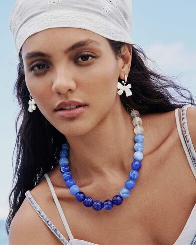 Chunky Beaded Necklace for Women Boho Statement Bead Necklace Adjustable Lightweight Choker with Round Polished Beads Trendy Summer Beach Jewelry Gifts in Saudi Arabia