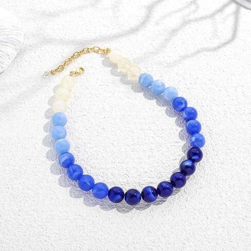 Chunky Beaded Necklace for Women Boho Statement Bead Necklace Adjustable Lightweight Choker with Round Polished Beads Trendy Summer Beach Jewelry Gifts in Saudi Arabia