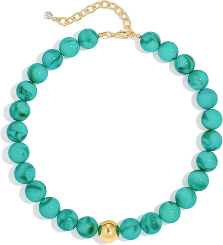 Chunky Beaded Necklace for Women Boho Statement Bead Necklace Adjustable Lightweight Choker with Round Polished Beads Trendy Summer Beach Jewelry Gifts in Saudi Arabia