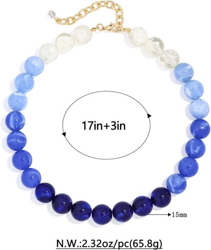 Chunky Beaded Necklace for Women Boho Statement Bead Necklace Adjustable Lightweight Choker with Round Polished Beads Trendy Summer Beach Jewelry Gifts in Saudi Arabia