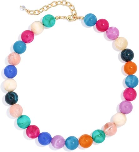 Chunky Beaded Necklace for Women Boho Statement Bead Necklace Adjustable Lightweight Choker with Round Polished Beads Trendy Summer Beach Jewelry Gifts in Saudi Arabia