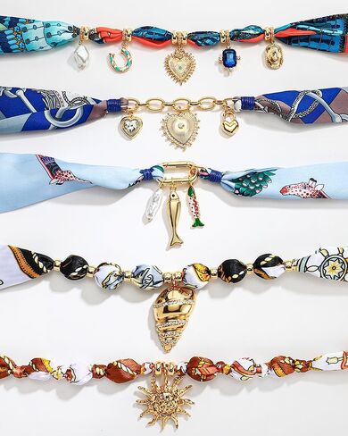 Boho Scarf Necklace With Multi Conch Shell Heart Horseshoe Fish Charms Large Sun Pendant Necklace Adjustable Bandana Necklaces for Women Summer Beach Jewelry For Vacation in Kuwait