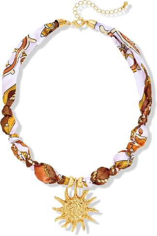 Boho Scarf Necklace With Multi Conch Shell Heart Horseshoe Fish Charms Large Sun Pendant Necklace Adjustable Bandana Necklaces for Women Summer Beach Jewelry For Vacation in Kuwait