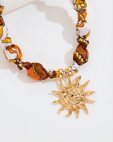 Boho Scarf Necklace With Multi Conch Shell Heart Horseshoe Fish Charms Large Sun Pendant Necklace Adjustable Bandana Necklaces for Women Summer Beach Jewelry For Vacation in Kuwait