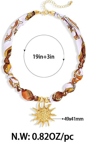 Boho Scarf Necklace With Multi Conch Shell Heart Horseshoe Fish Charms Large Sun Pendant Necklace Adjustable Bandana Necklaces for Women Summer Beach Jewelry For Vacation in Kuwait