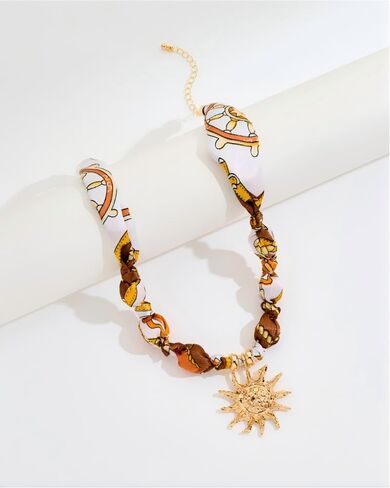 Boho Scarf Necklace With Multi Conch Shell Heart Horseshoe Fish Charms Large Sun Pendant Necklace Adjustable Bandana Necklaces for Women Summer Beach Jewelry For Vacation in Kuwait