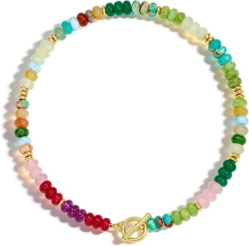 Colorful Beaded Necklace for Women Gemstone Bead Chokers Toggle Boho Natural Stone Surfer Necklaces Summer Beach Jewelry in Kuwait