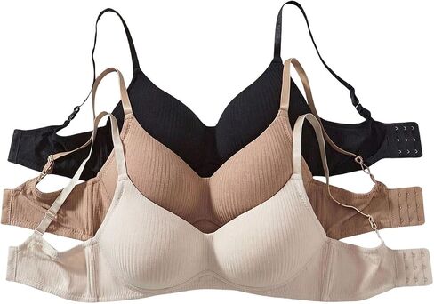 OYOANGLE Women's 3 Pack Ribbed Wireless Bra Molded Cup No Underwire Bras Soft Everyday Bralettes in Saudi Arabia
