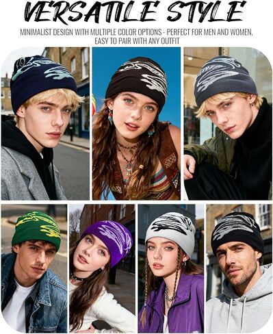 قبعة Clakllie الرجالية Y2K Beanie Hat Streetwear Graphic Knit Beanies Hip Hop Watch Skullcap قبعة محبوكة ناعمة، KH25Q22-أسود in Kuwait