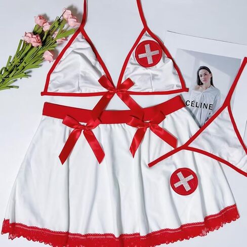 Women's Sexy Nurse Costume Lingerie Woman Naughty Roleplay Cosplay One Piece Exotic Uniform Set in Kuwait