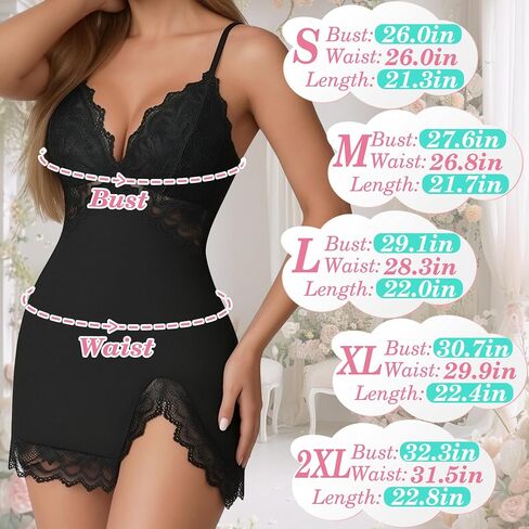 Famstar Sexy Lace Trim Slip Dress Lingerie Babydoll for Women with Floral Side Slit Deep V Neck in Saudi Arabia